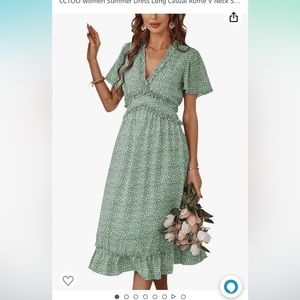 Casual ruffle V-neck dress- sage